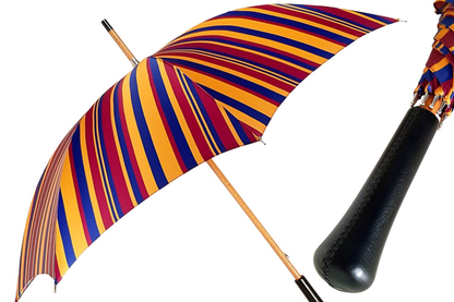 Handcrafted Striped Umbrella – Luxury Rain Gear With Leather Handle & Wind Resistant Frame