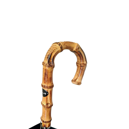 Automatic Black Umbrella | Elegant Men's Classic Rain Gear with Silver Frame and Bamboo Handle