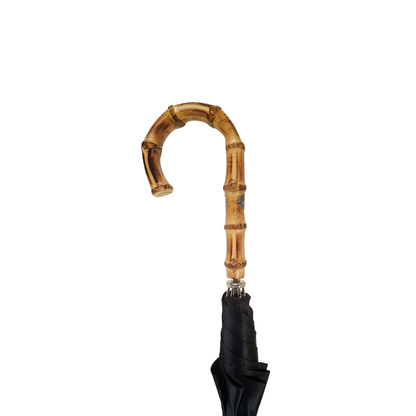 Automatic Black Umbrella | Elegant Men's Classic Rain Gear with Silver Frame and Bamboo Handle