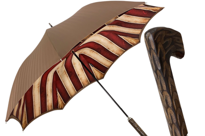 Handcrafted Men's Umbrella – Double Canopy Rain Umbrella with Engraved Wood Handle