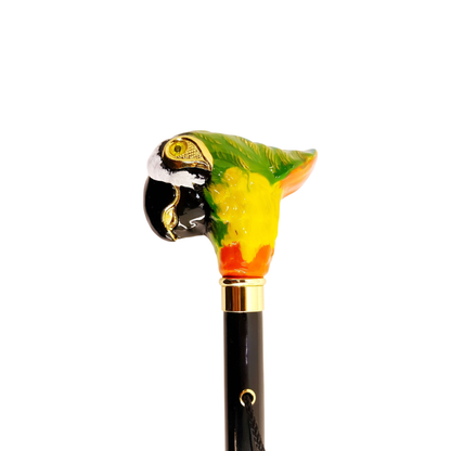 Italian Enamelled Shoehorn - Long Handled Parrot Handle With Golden Accents