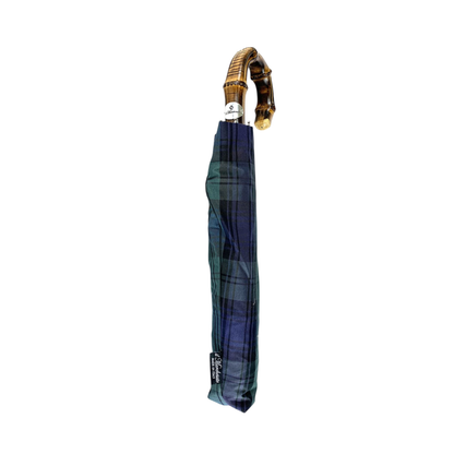 Tartan Folding Umbrella – Men’s Folding Umbrella with Bamboo Handle & Steel Ribs