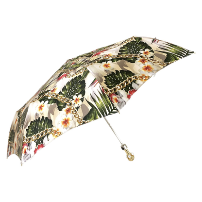 Ladies Folding Umbrella - Automatic Open, Silk Texture Canopy & Gold-Plated Handle
