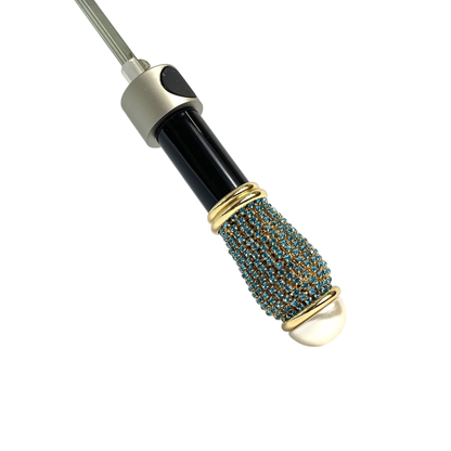 Women Folding Umbrella – Compact Travel Umbrella with Aquamarine Jeweled Handle
