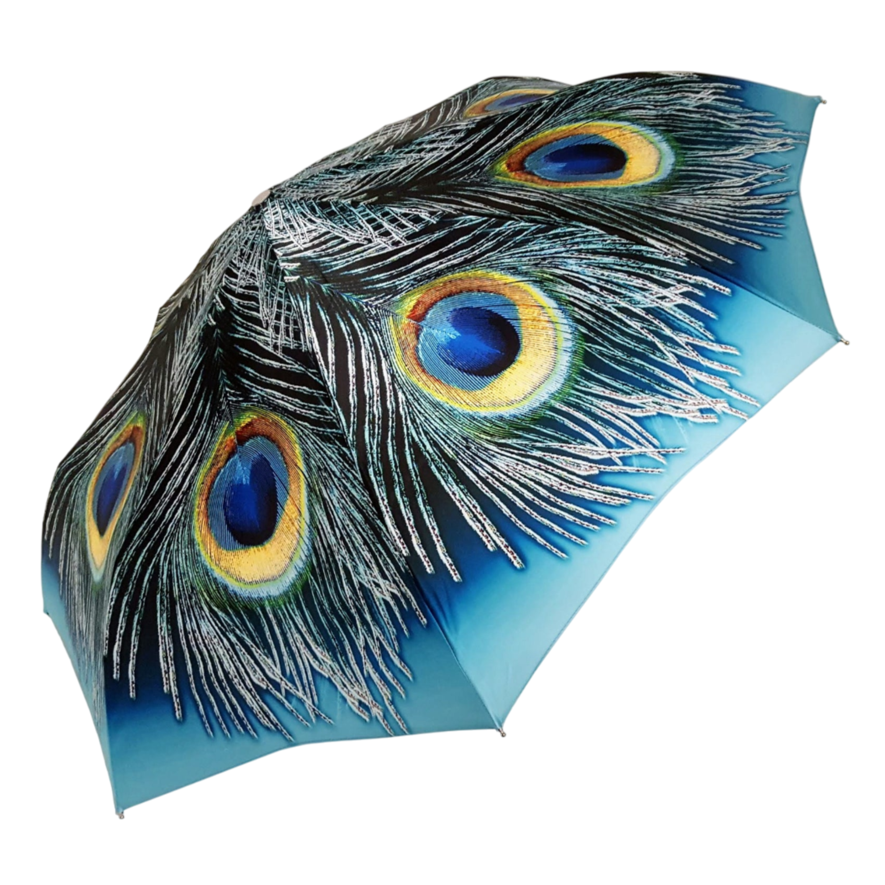 Compact Peacock Umbrella – Lightweight Folding Rain Umbrella with Luxury Gold Handle