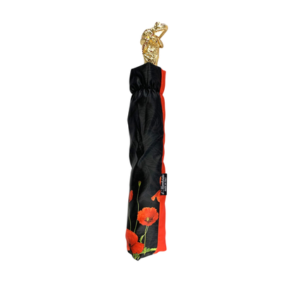 Luxury Umbrella - Red Poppy Design with 24K Gold Handle | Handmade Italian Double Canopy