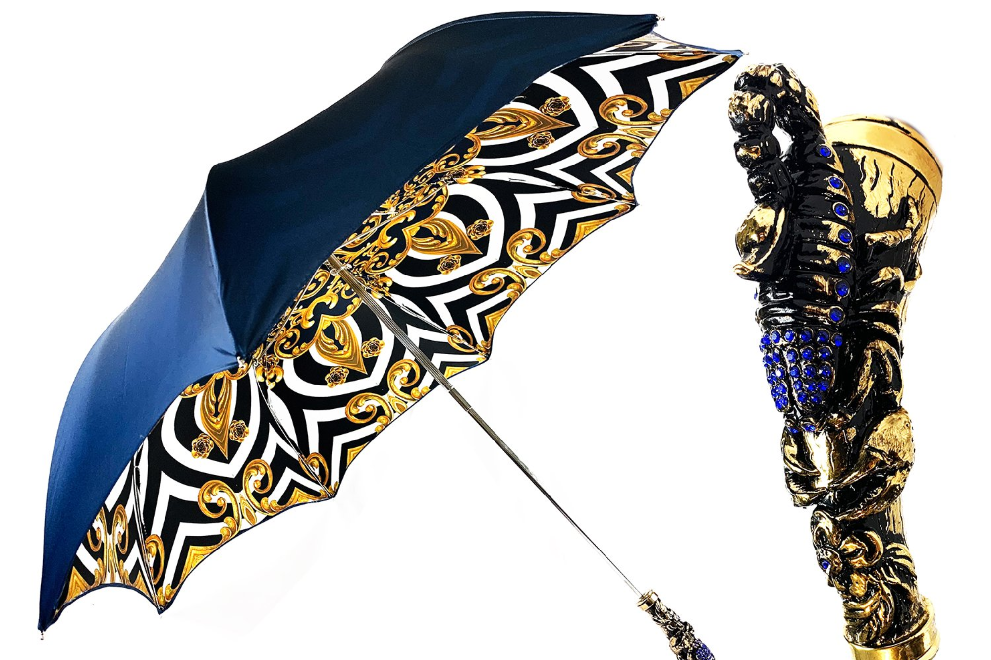 Luxury Women's Umbrella – Handmade Italian Double Canopy with Gold Plated Handle