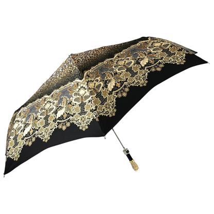 Leopard Print Umbrella – Luxury Folding Rain Umbrella with Gold Plated Handle