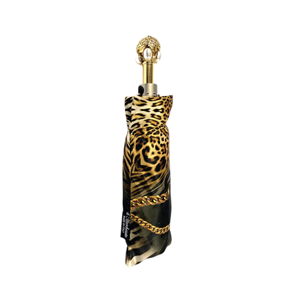 Leopard Folding Umbrella – Women’s Luxury Folding Umbrella With Brass Jeweled Handle