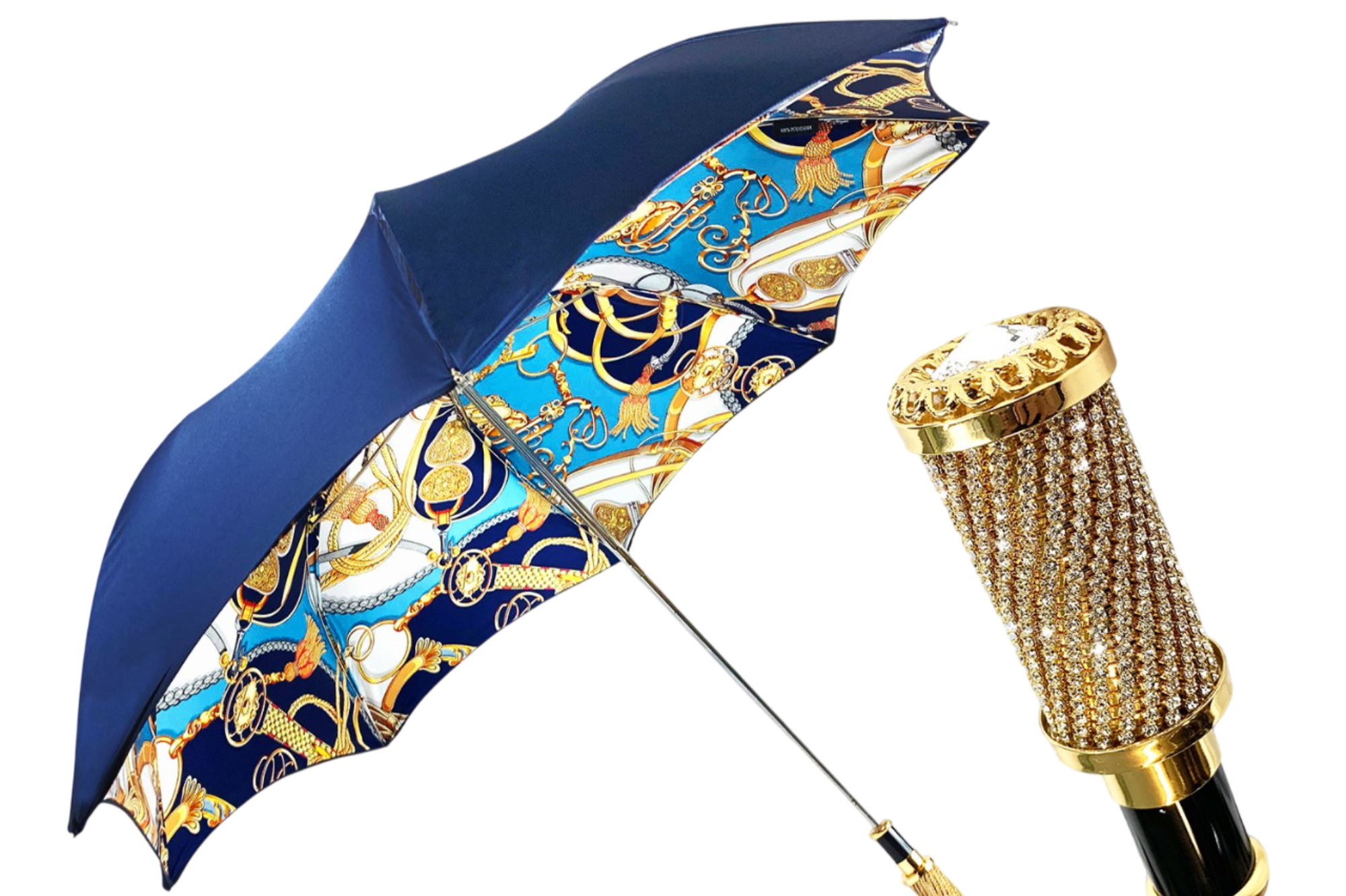 Luxury Women's Umbrella – Blue Canopy Folding Umbrella with 24K Gold Handle