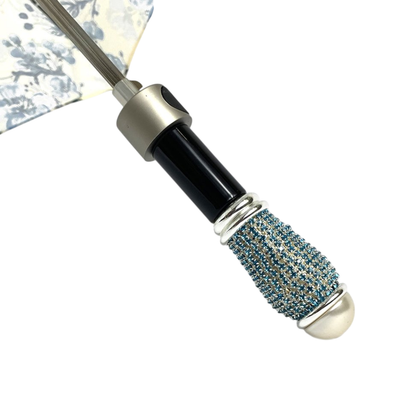 Folding Umbrella – Blue Poppies Compact Automatic Umbrella with Gold Handle