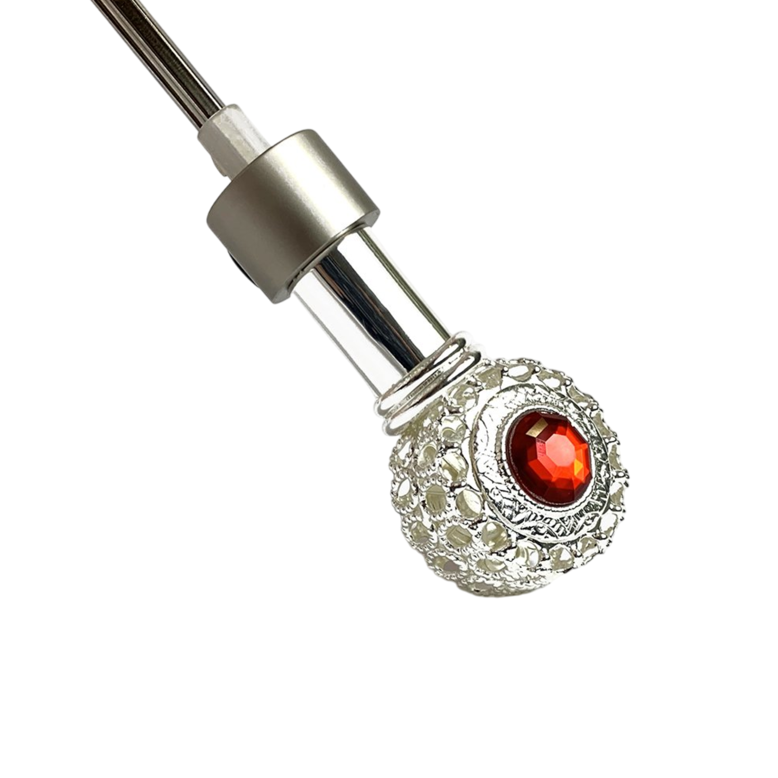 Jeweled Folding Umbrella – Silver-Plated Handle, Zebra Pattern, Automatic Open