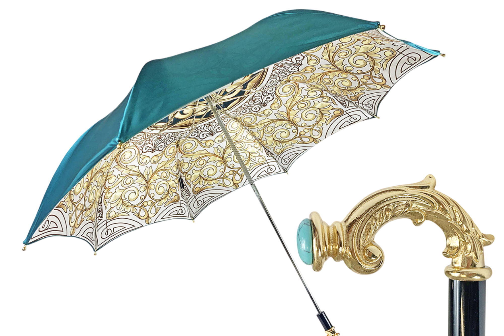 Turquoise Gradient Umbrella – Double Canopy, Handmade Italian Luxury Folding Umbrella