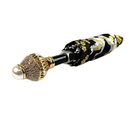 Luxurious Folding Umbrella - Handmade Italian Heron Art With 24K Gold Handle & UV Protection