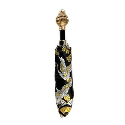 Luxurious Folding Umbrella - Handmade Italian Heron Art With 24K Gold Handle & UV Protection
