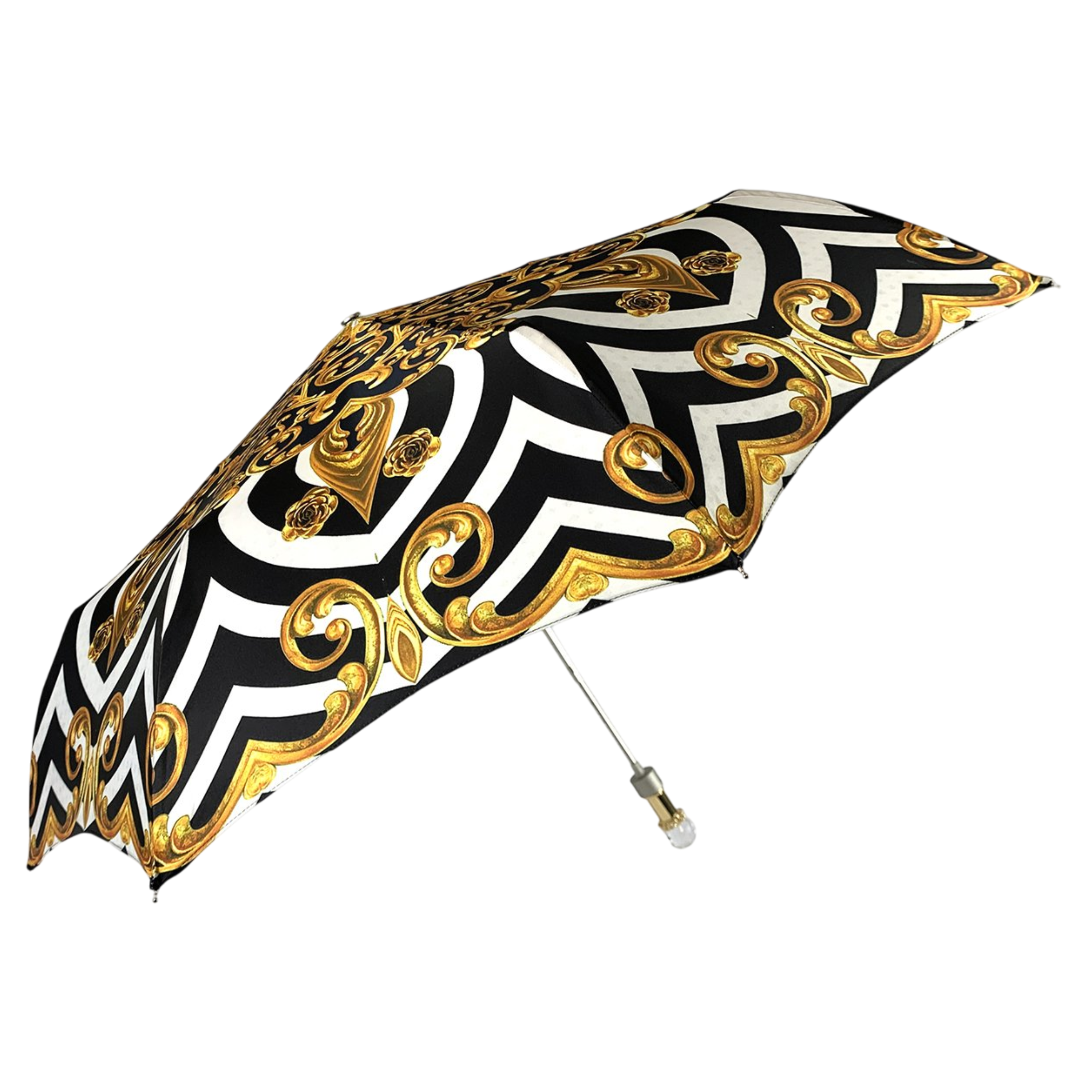Swarovski Folding Umbrella – Handmade Italian Compact Travel Umbrella with Gold Plated Handle