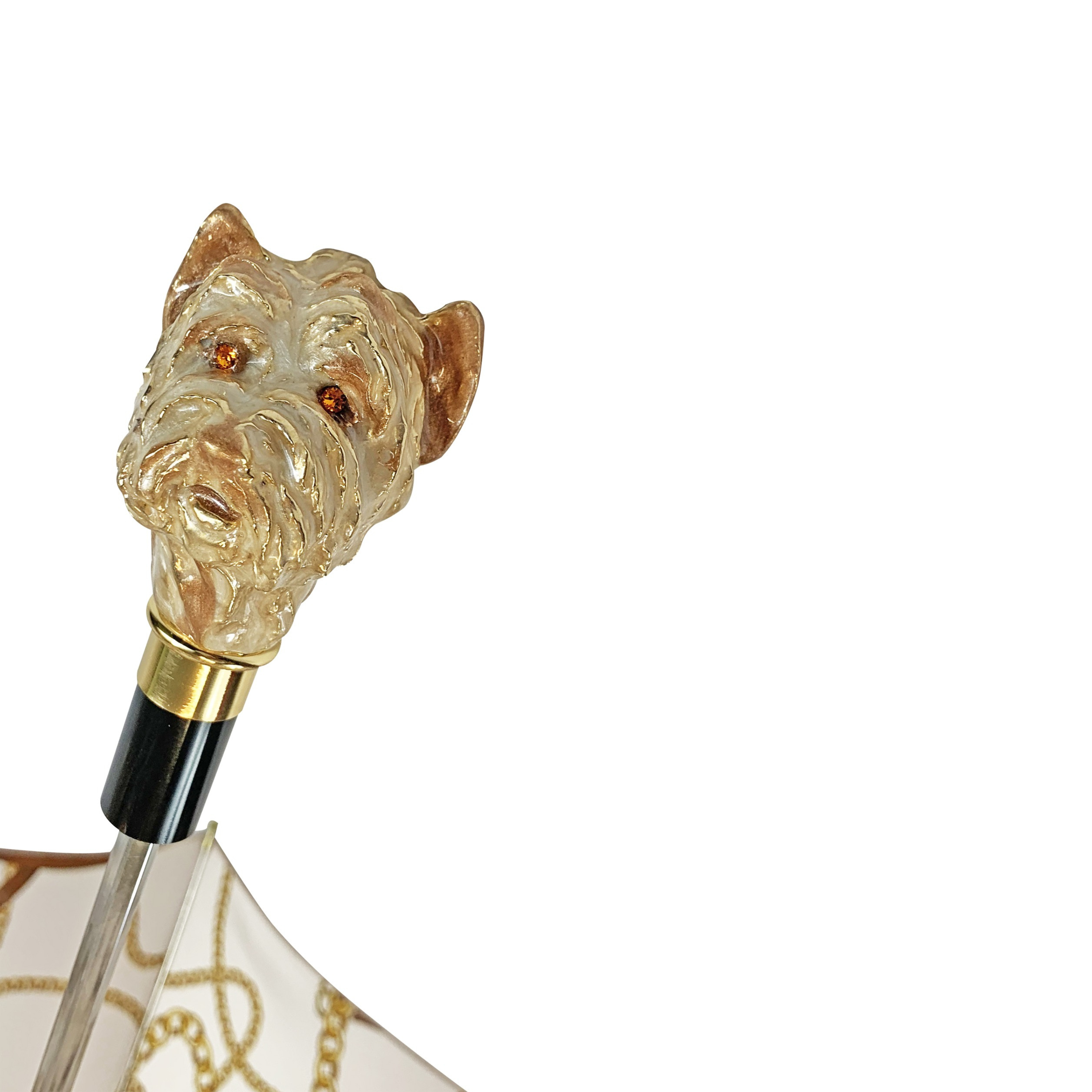 Cream Folding Umbrella – Deluxe Women’s Rain Accessory with Enamelled Dog Handle