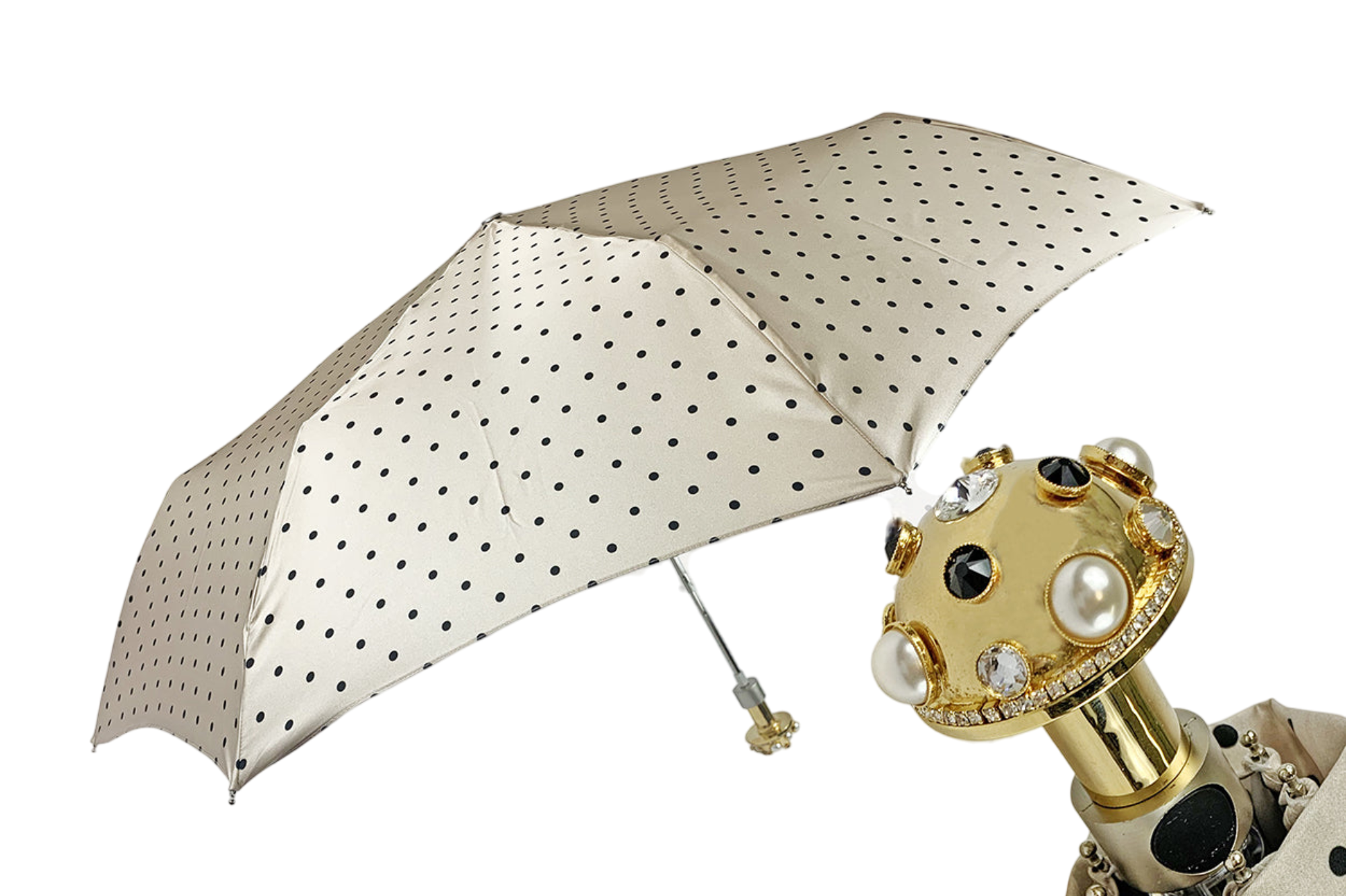 Jewel Folding Umbrella – Luxury Satin Compact Folding Rain Shield with Swarovski Crystals