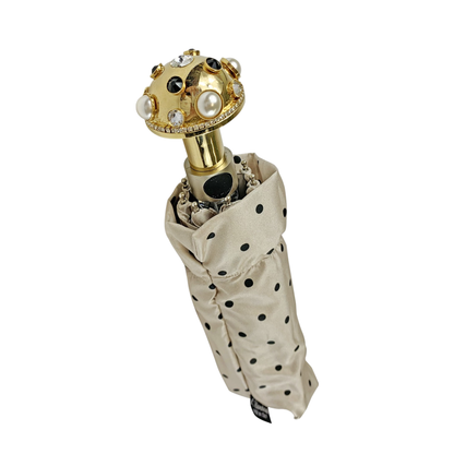 Jewel Folding Umbrella – Luxury Satin Compact Folding Rain Shield with Swarovski Crystals