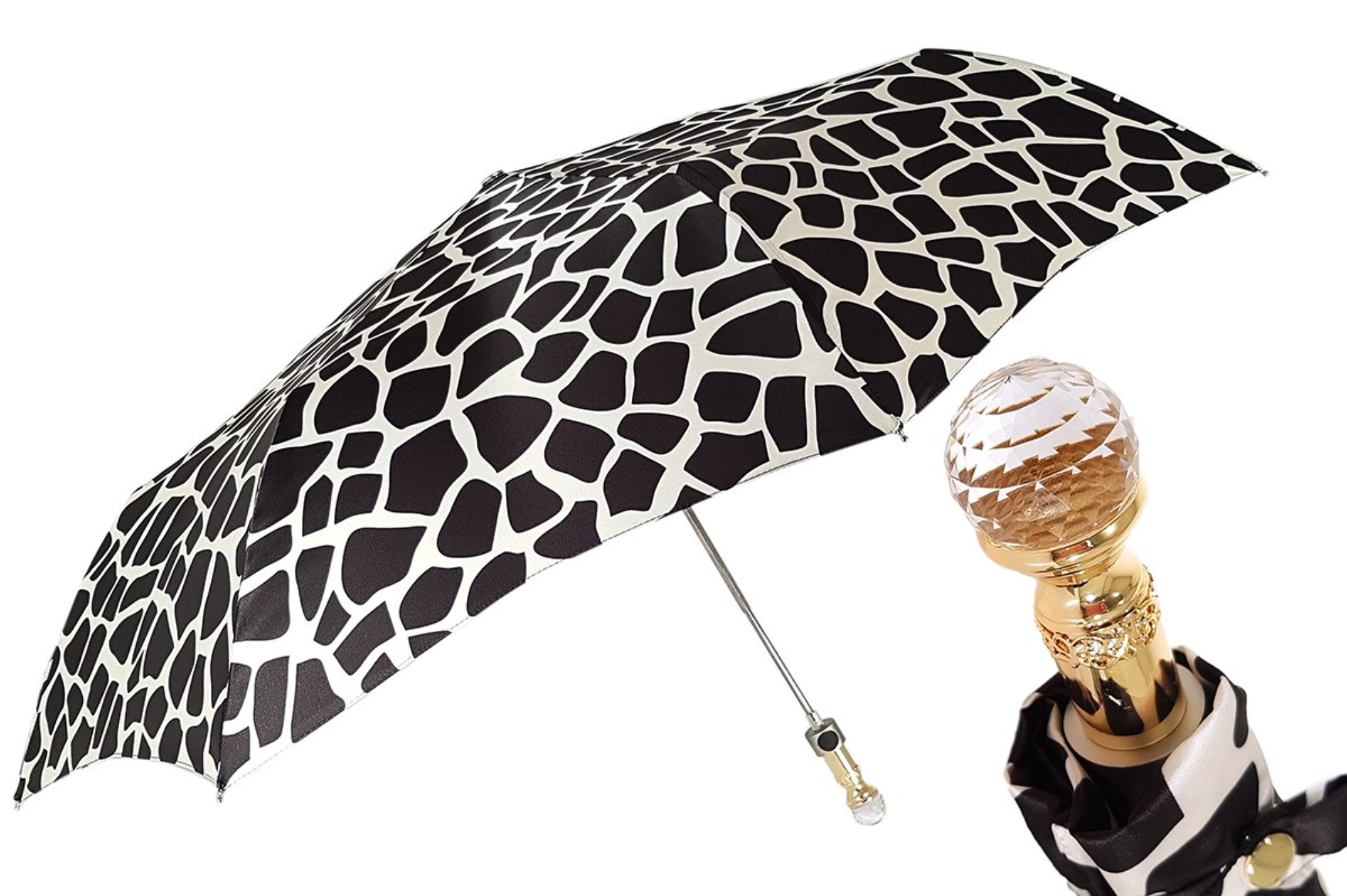 Mini Folding Umbrella – Compact Travel Umbrella with Gold Handle & Swarovski Crystal