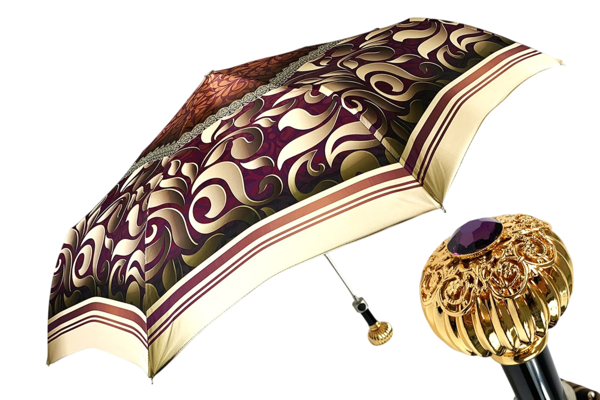 Women's Folding Umbrella – Automatic Open Compact Travel Umbrella with Amethyst Handle