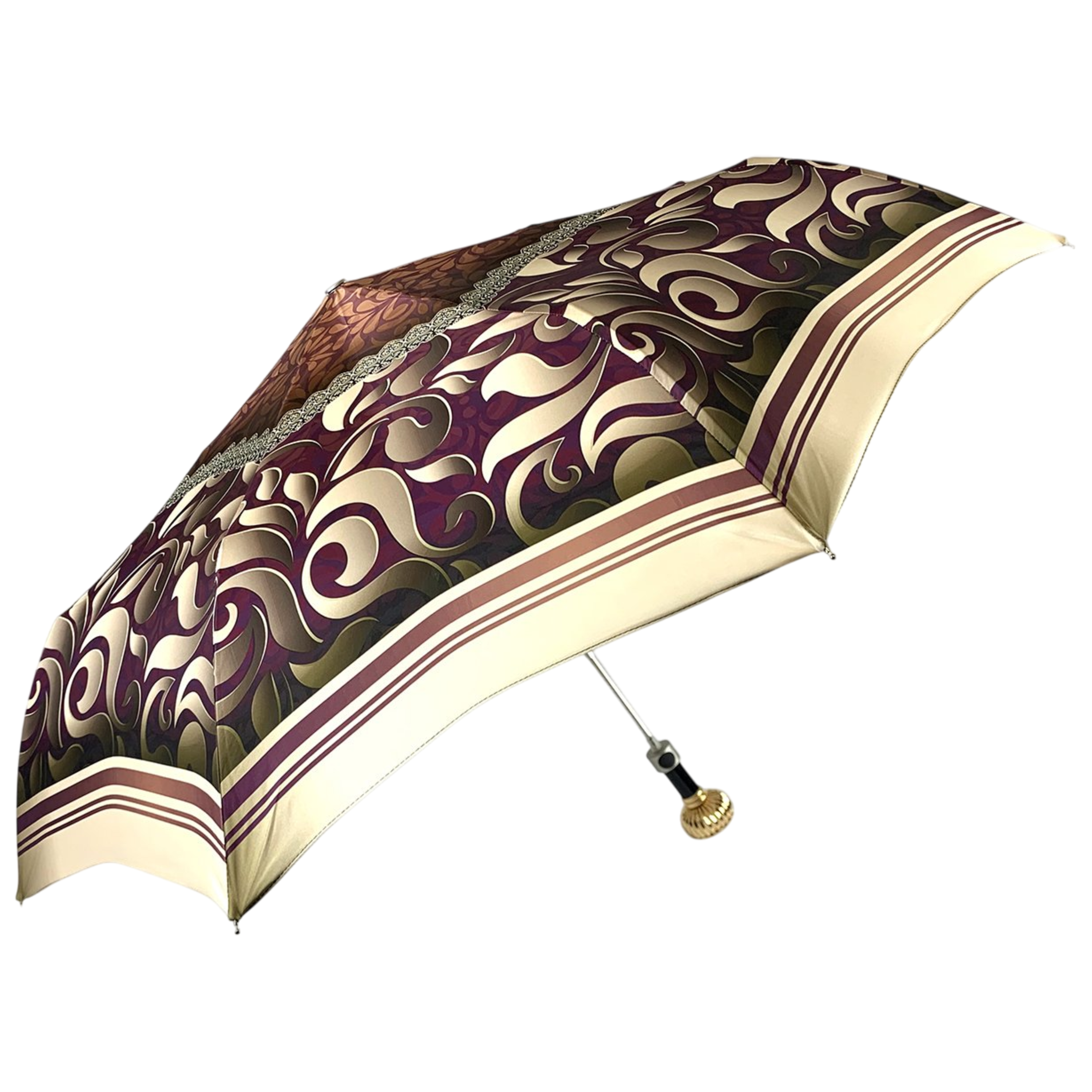 Women's Folding Umbrella – Automatic Open Compact Travel Umbrella with Amethyst Handle