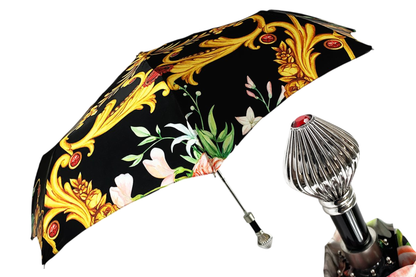 Silver-Plated Folding Umbrella – Automatic Open Compact Travel Umbrella with UV Protection