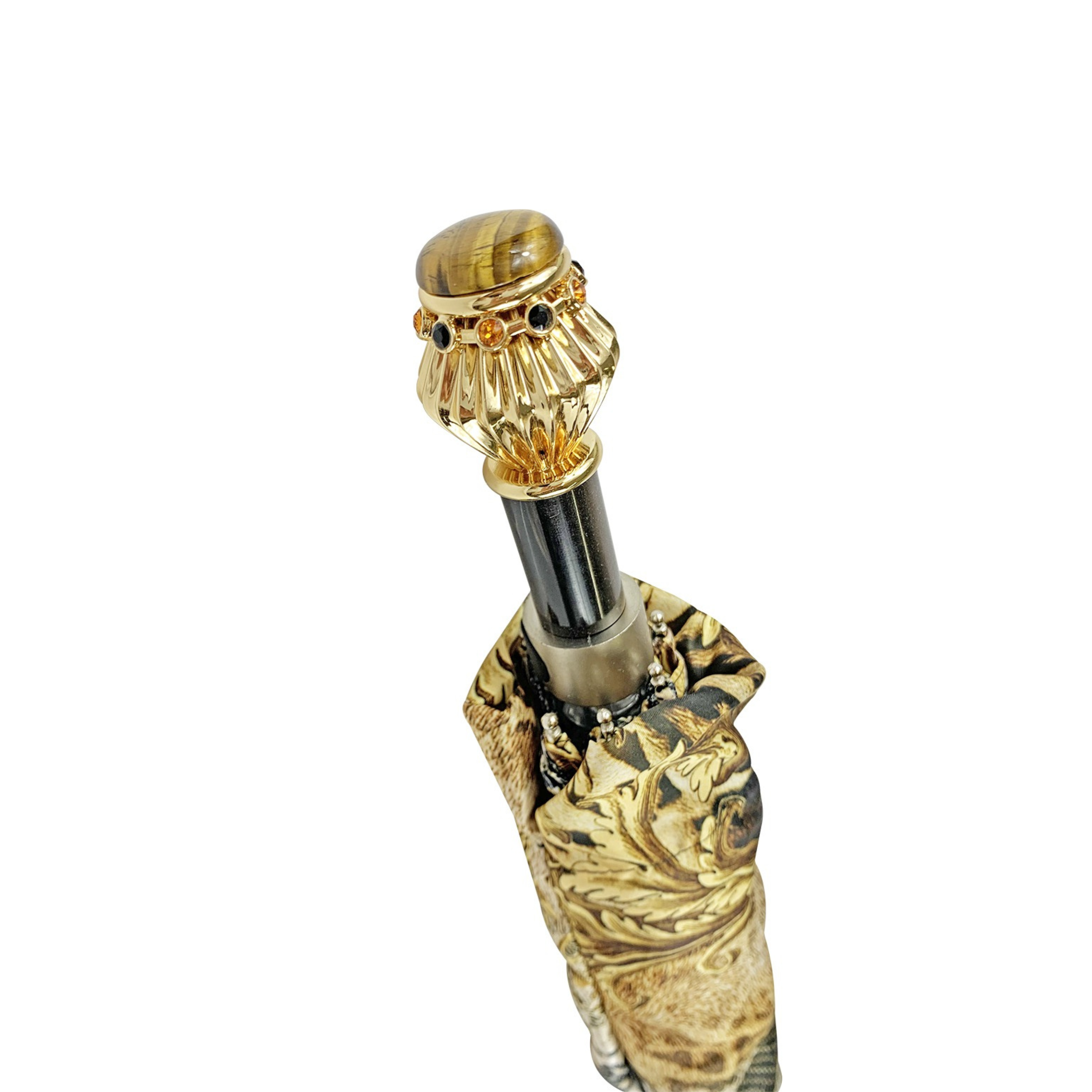 Mini Folding Umbrella - Luxury Jeweled Handle, UV Protection, Travel Rainproof