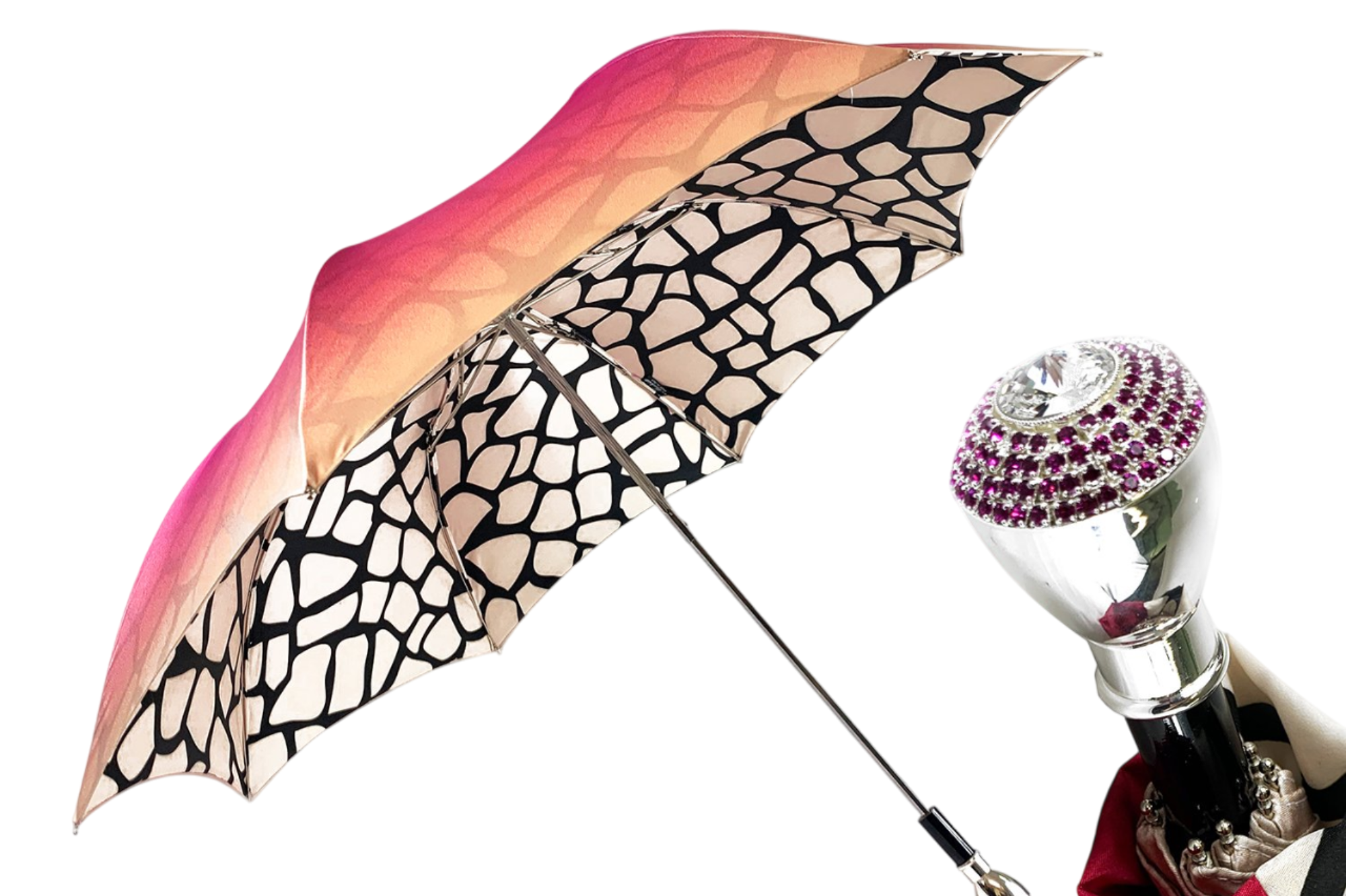 Double Canopy Umbrella – Luxury Women's Rain Umbrella with Magenta Crystals