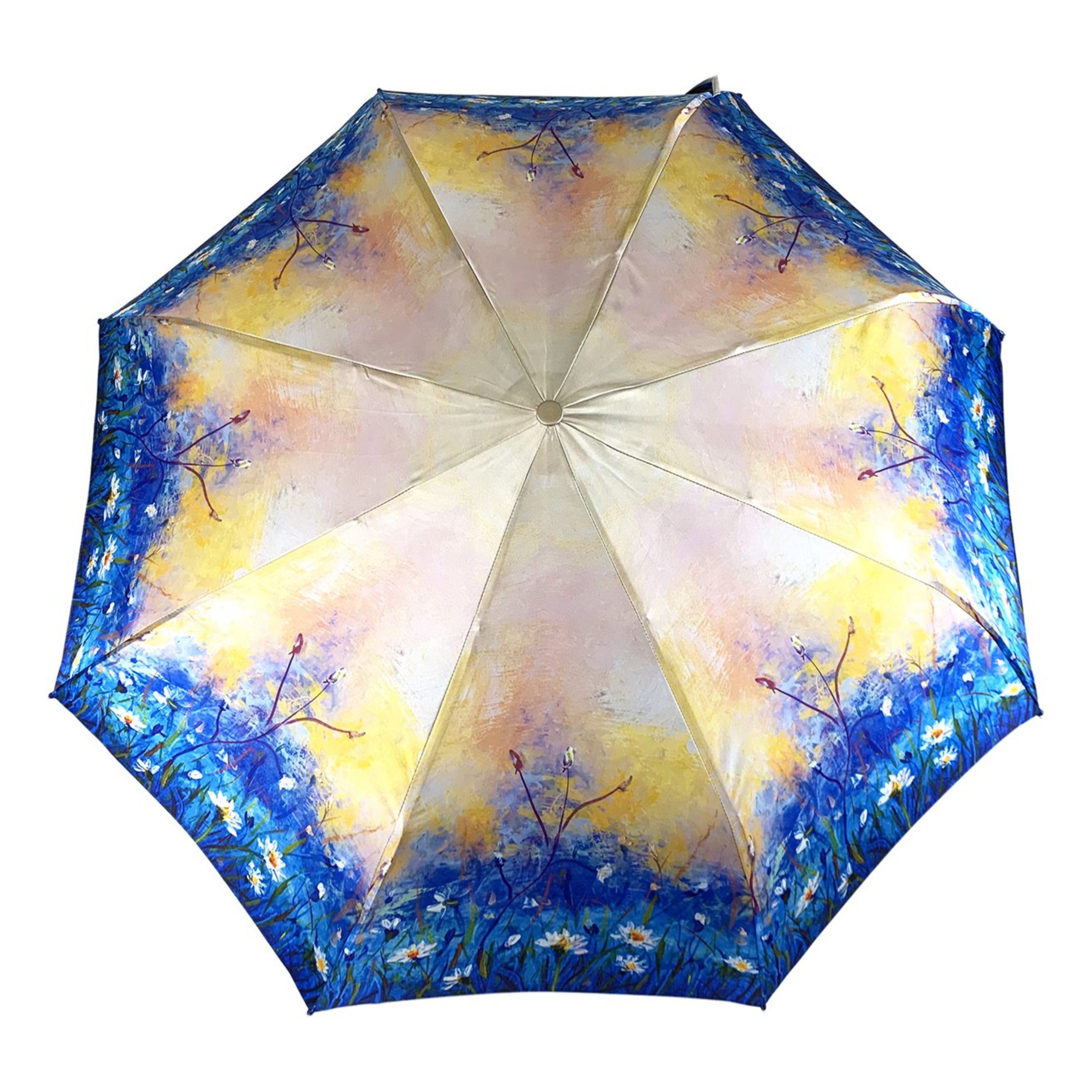 Silver-Plated Folding Umbrella – Italian Handmade Compact Rain Umbrella with Amethyst Handle