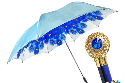 Folding Umbrella Women – Luxury Peacock Design with Sapphire Crystal Handle