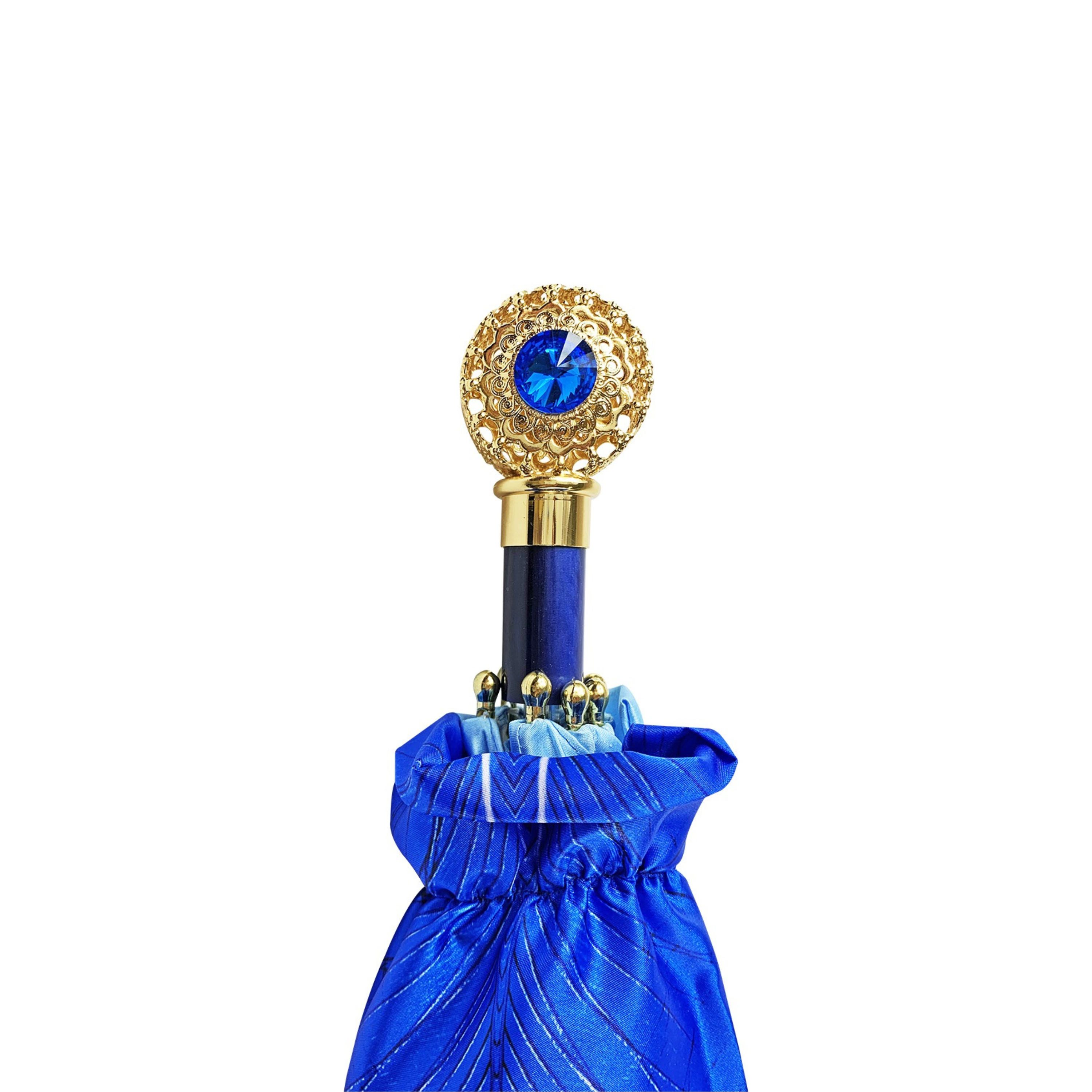 Folding Umbrella Women – Luxury Peacock Design with Sapphire Crystal Handle