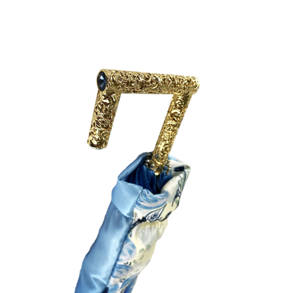 Goldplated Crystal Umbrella – 24K Gold Handle, Swarovski Accents, Folding Rain Protection