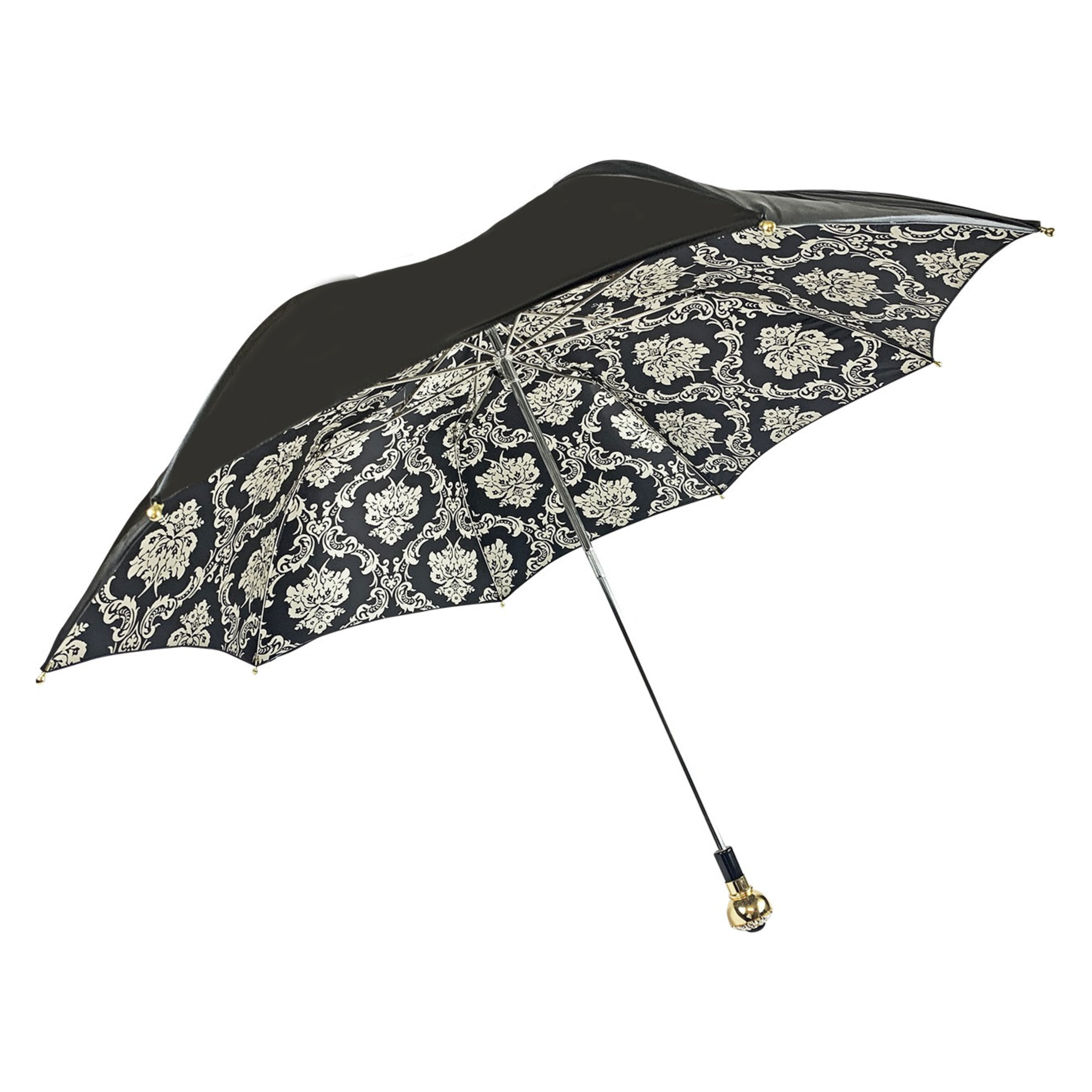 Luxury Black Umbrella – Double Canopy Satin Fabric with Crystal Handle, Handmade Italian Design