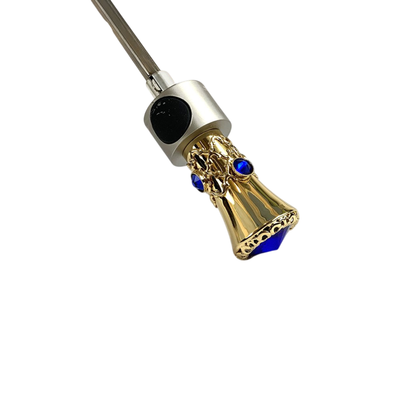 Luxury Folding Umbrella – Automatic Open, 24K Gold Handle with Blue Crystal Accent
