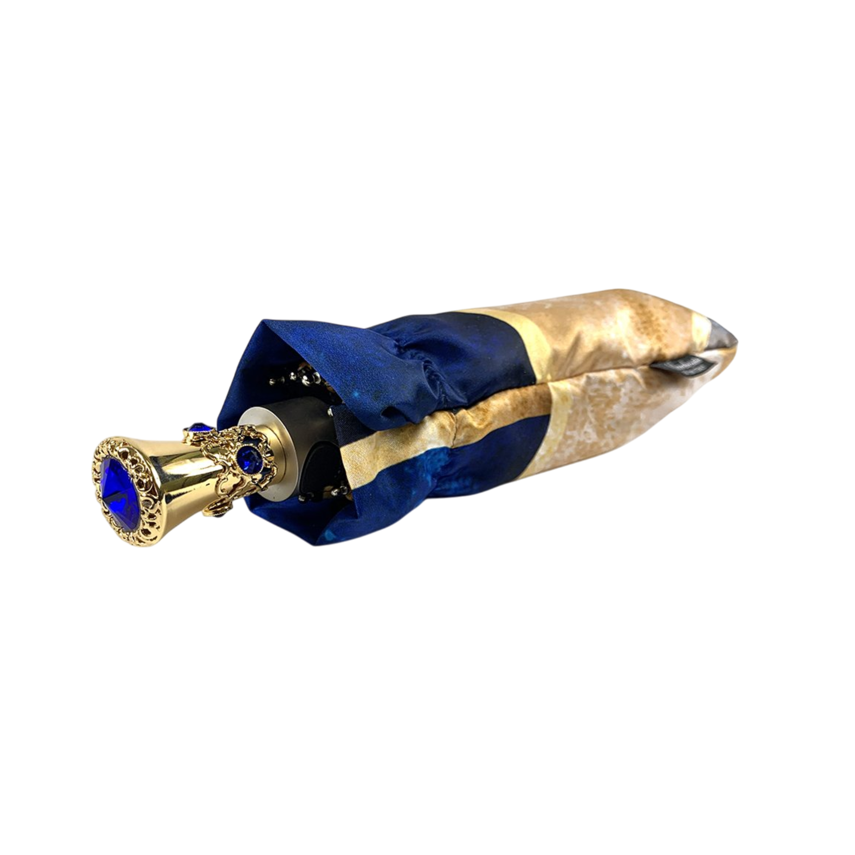 Luxury Folding Umbrella – Automatic Open, 24K Gold Handle with Blue Crystal Accent