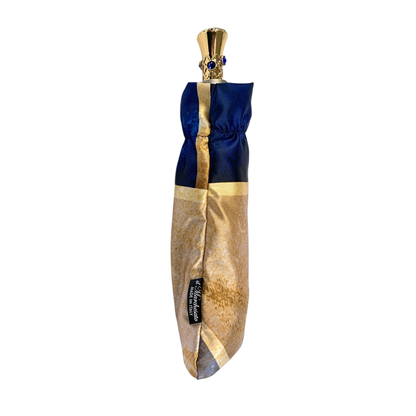 Luxury Folding Umbrella – Automatic Open, 24K Gold Handle with Blue Crystal Accent