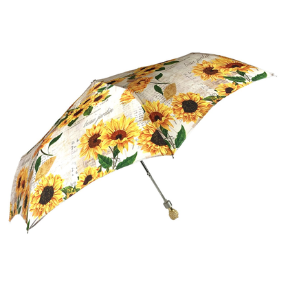 Folding Umbrella – Women's Rain Umbrella With Sunflower Pattern & 24K Gold Handle