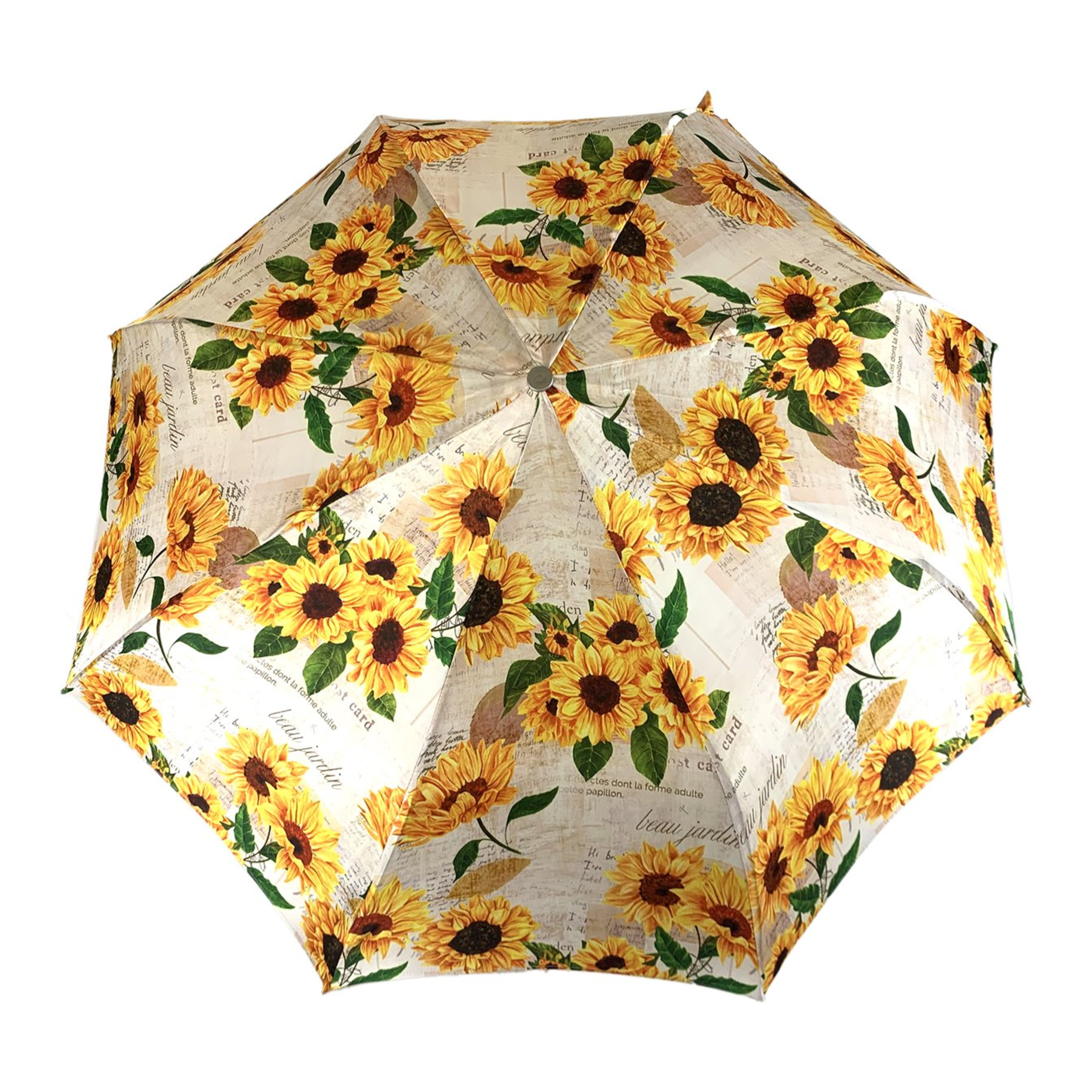 Folding Umbrella – Women's Rain Umbrella With Sunflower Pattern & 24K Gold Handle