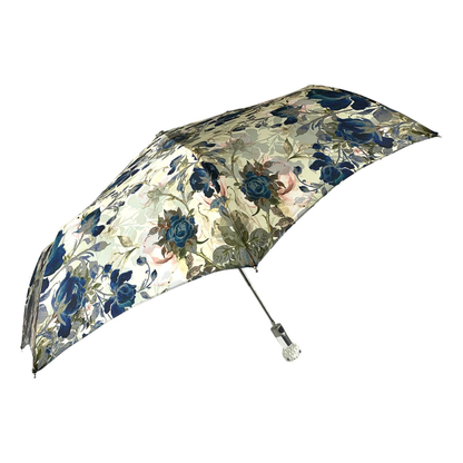 Folding Umbrella Ladies – Elegant Floral Design With Silver Plated Handle | UV Protection