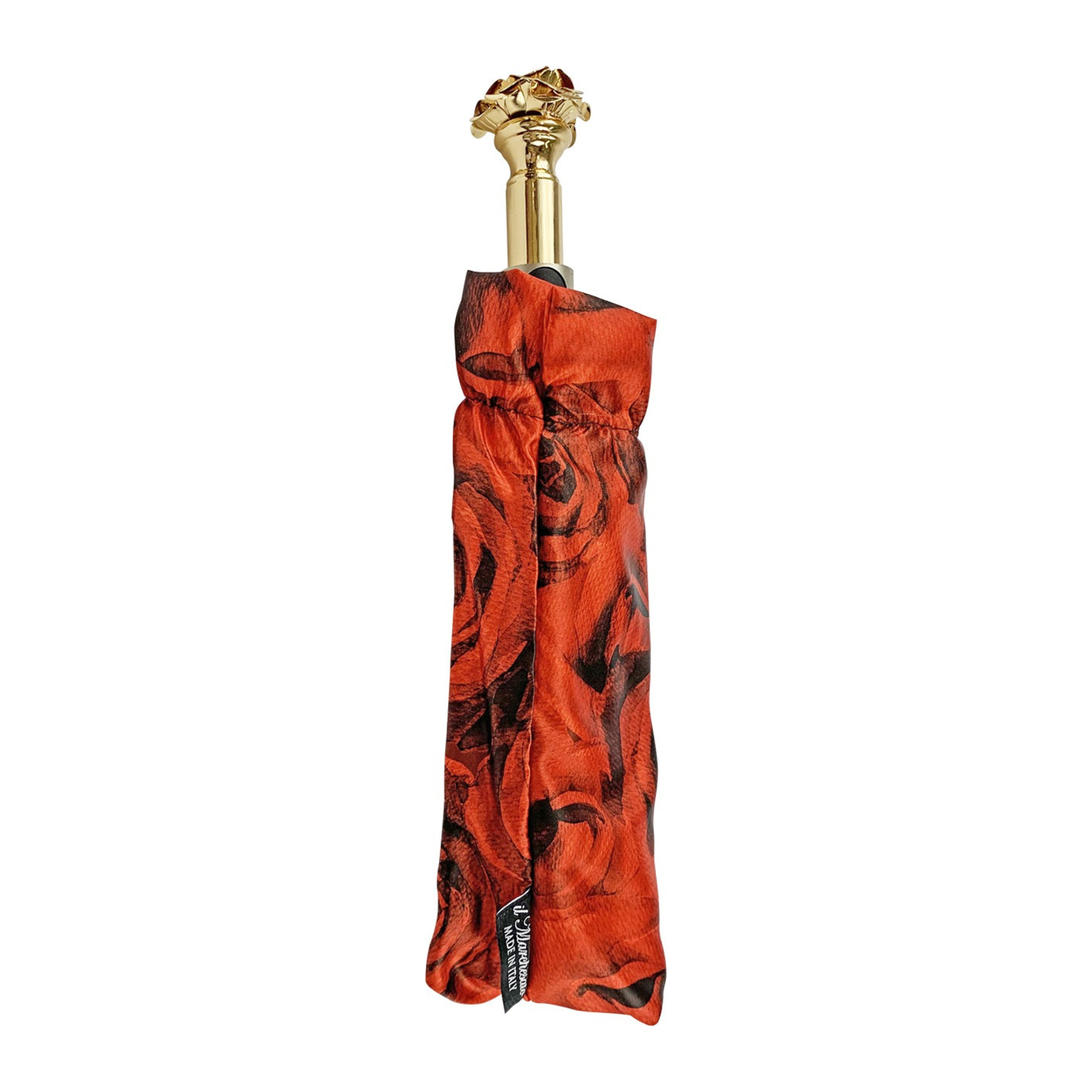 Romantic Folding Umbrella – Italian Handmade Gold-Plated Handle | Lightweight Rain Shield