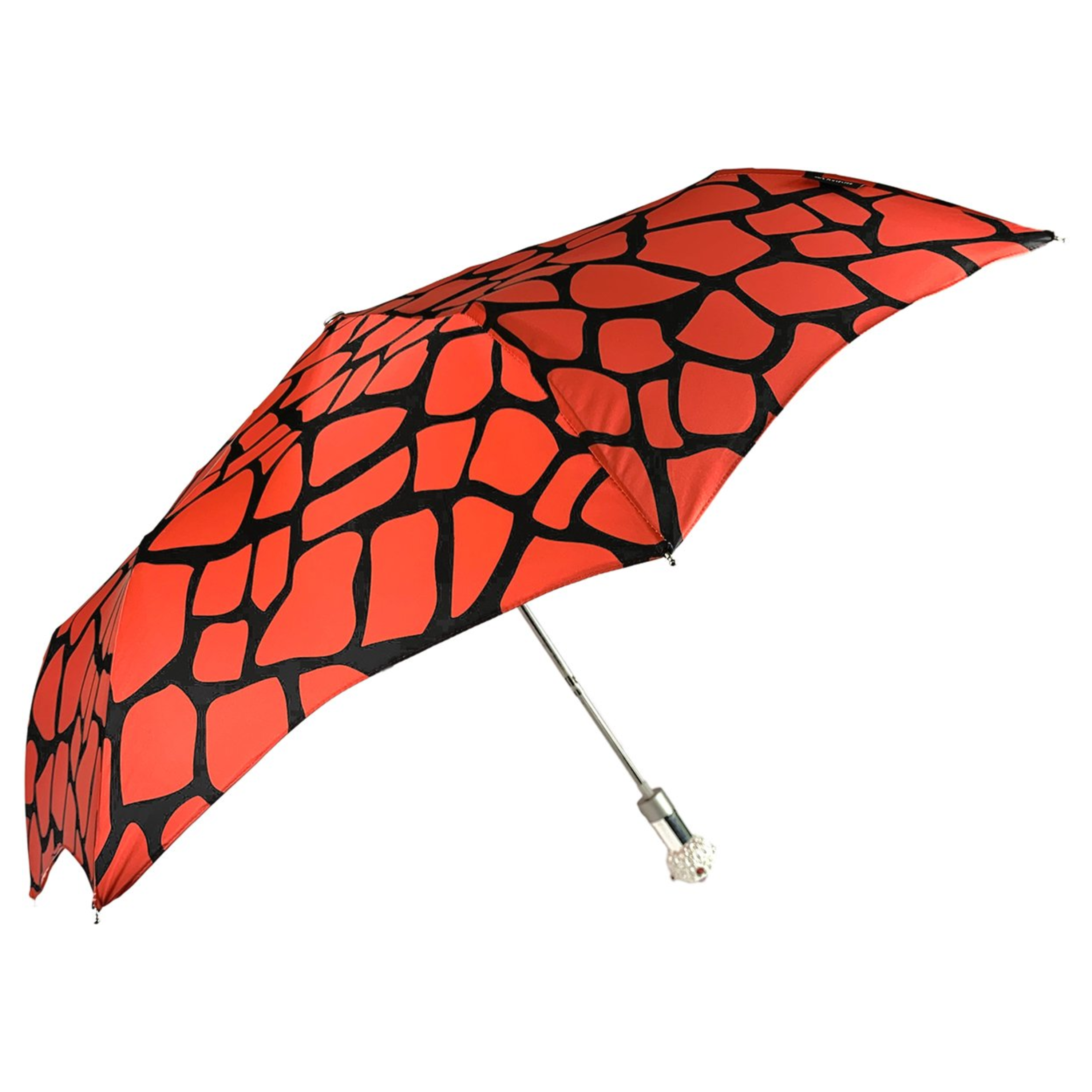 Black Red Folding Umbrella – Elegant Swarovski Handle | Lightweight, Automatic Open
