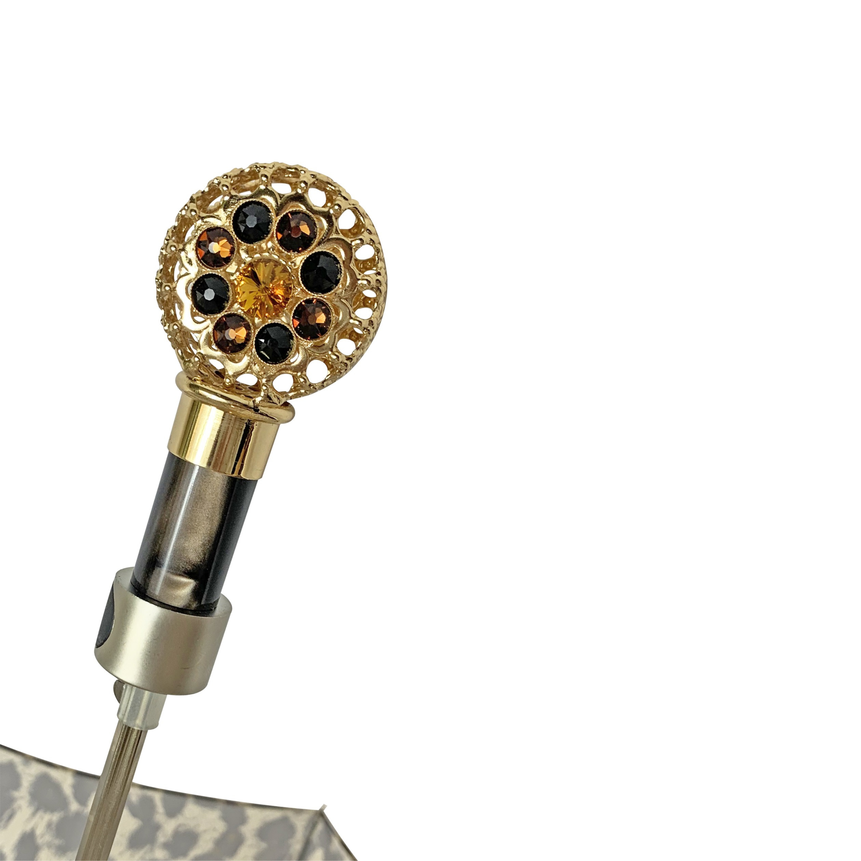 Leopard Folding Umbrella – Automatic Open, Gold-Plated Handle with Swarovski Crystals