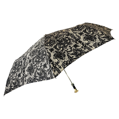 Lace-Effect Folding Umbrella - Women's Compact Travel Umbrella With Swarovski Crystal Handle