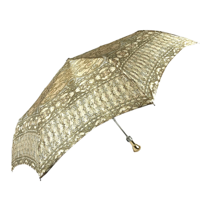 Baroque Folding Umbrella – Luxury Compact Travel Umbrella with Jeweled Gold Handle