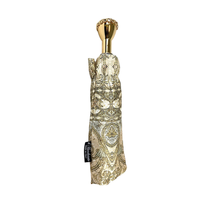 Baroque Folding Umbrella – Luxury Compact Travel Umbrella with Jeweled Gold Handle