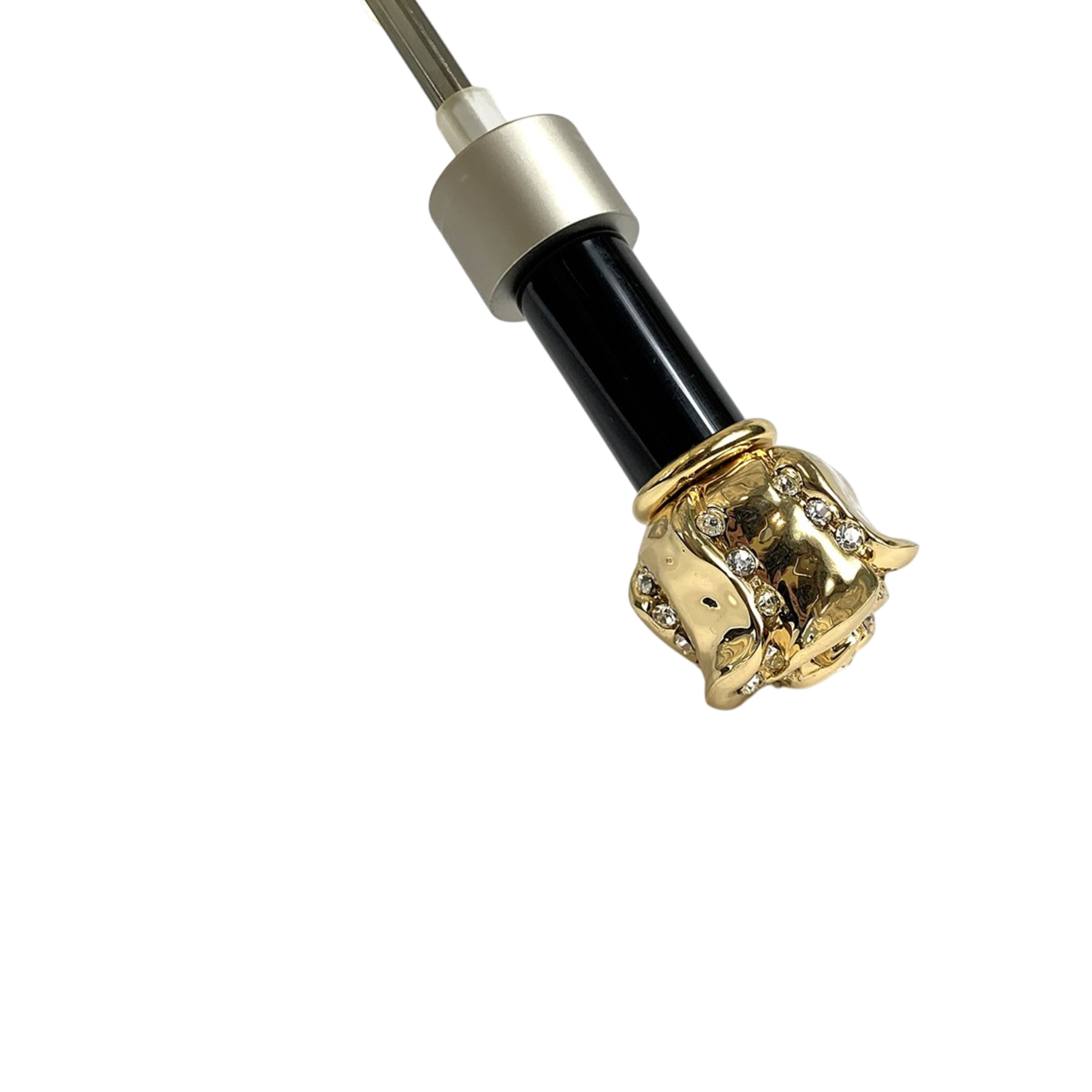 Gold Folding Umbrella – Automatic Open, Brown Dahlia Design with Jeweled Rose Handle