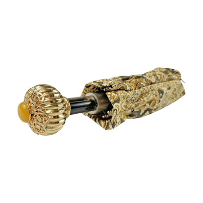 Cream Paisley Umbrella – Automatic Folding Rain Umbrella with Gold Handle