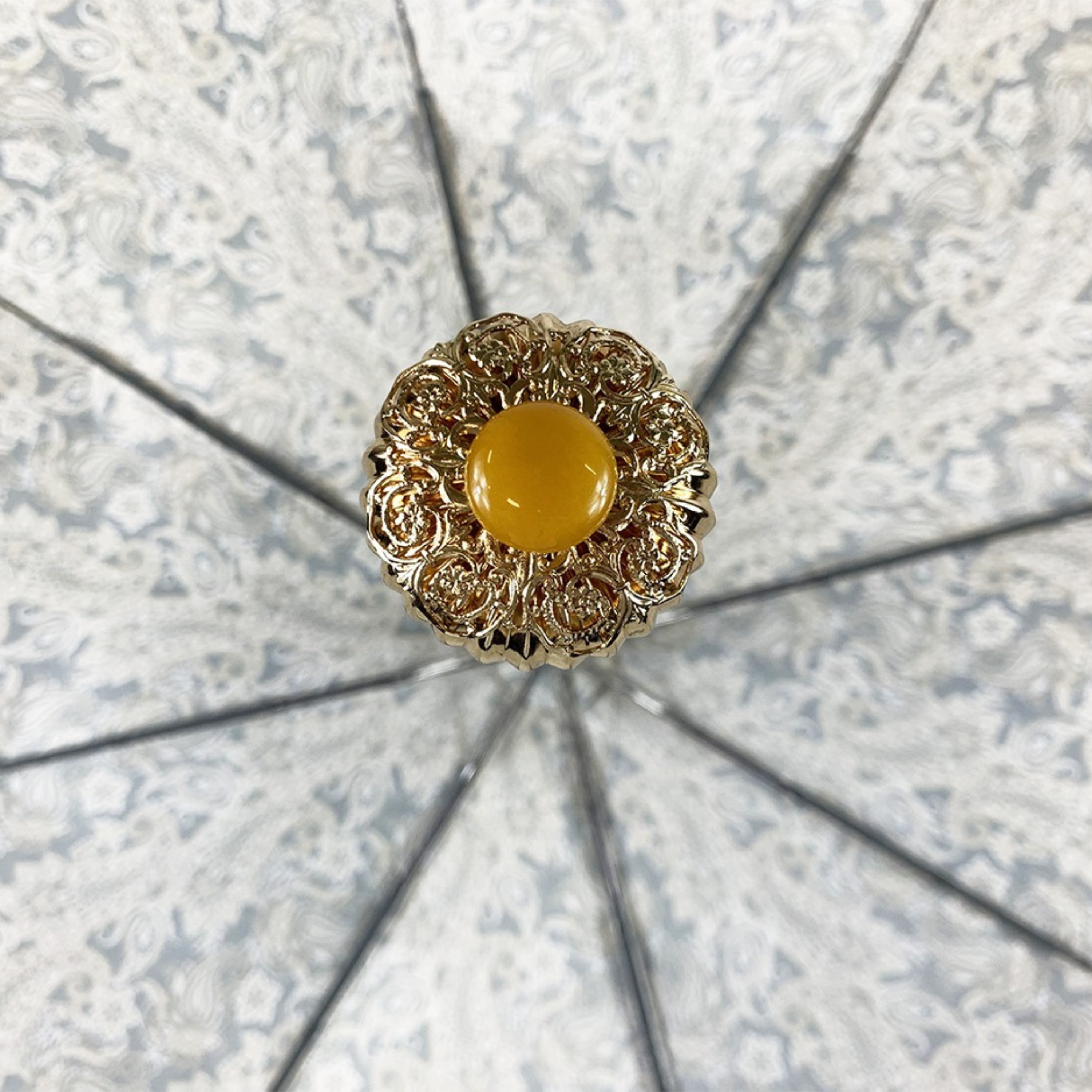 Cream Paisley Umbrella – Automatic Folding Rain Umbrella with Gold Handle