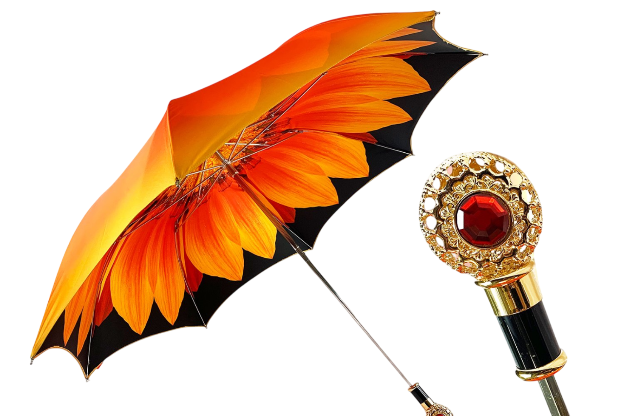 Luxury Sunflower Umbrella – Gold-Plated Handle | Italian Handmade, Wind Resistant
